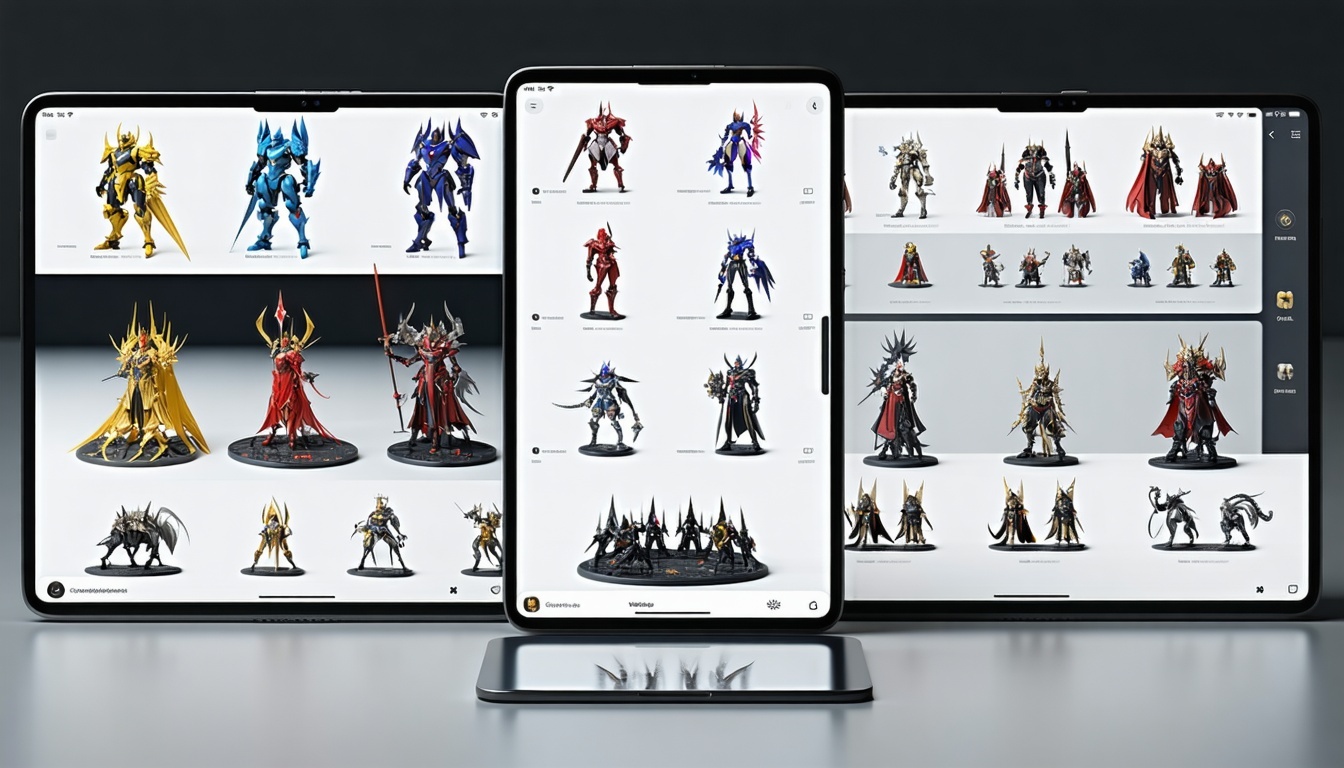 A collection of unique 3D digital models displayed on various devices.